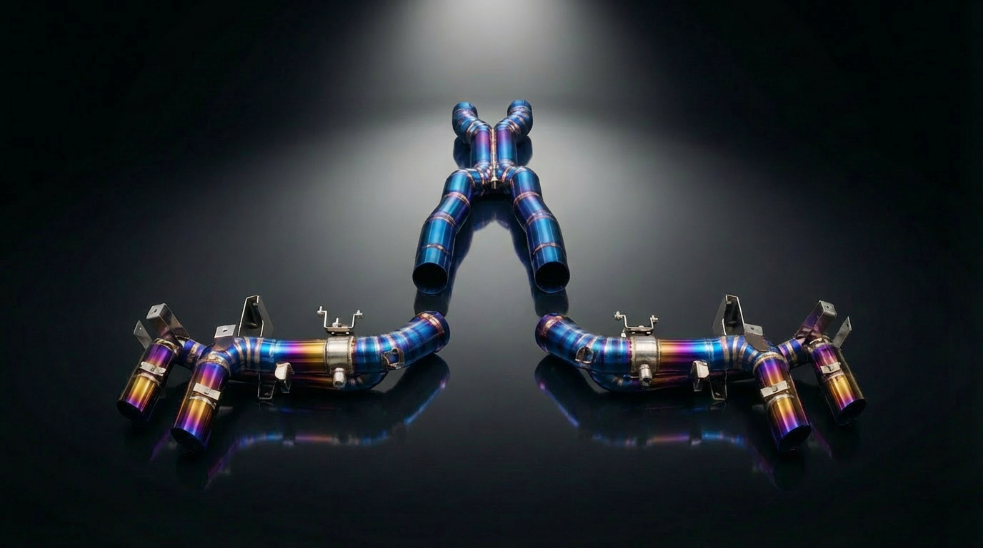 Ferrari Purosangue Race Valvetronic Exhaust System - titanium downpipes and X-pipe