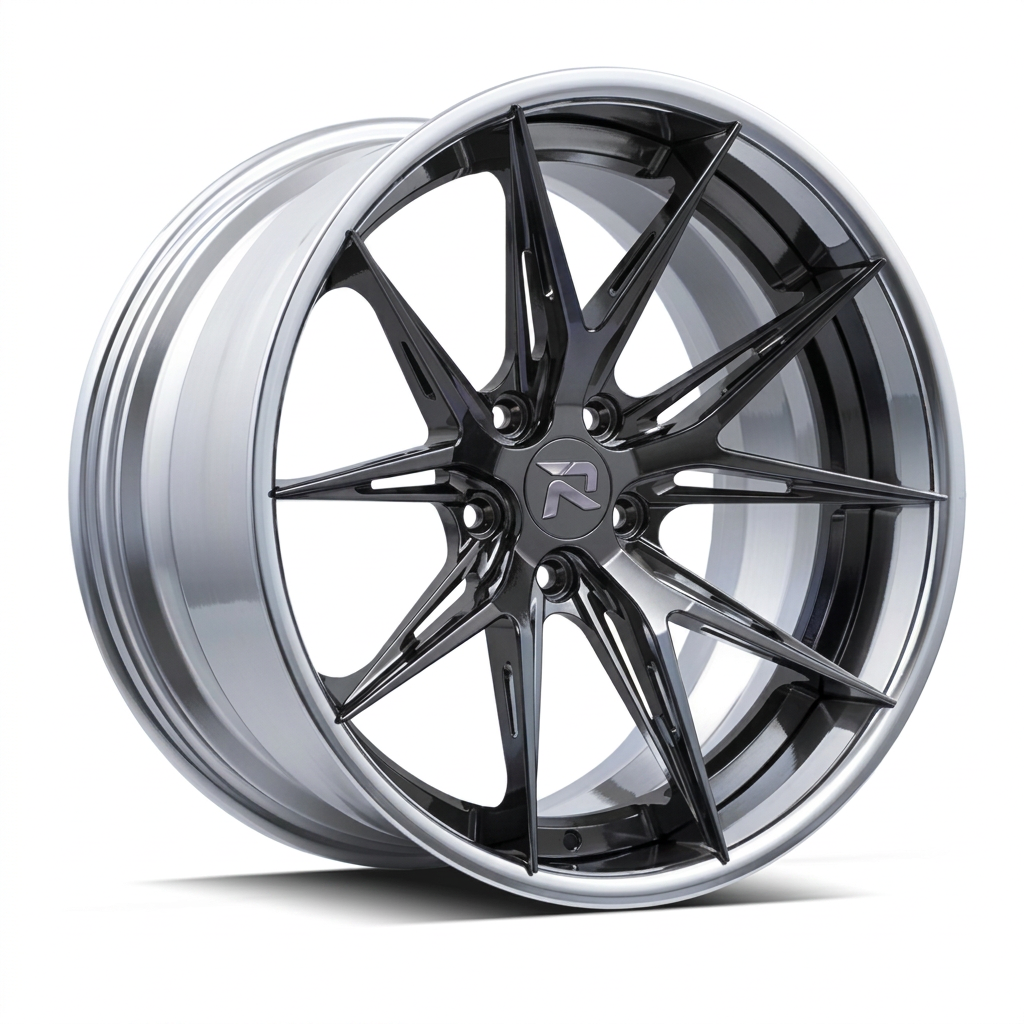 RZR XCII forged wheel — Liquid Silver Chrome / Black Accents