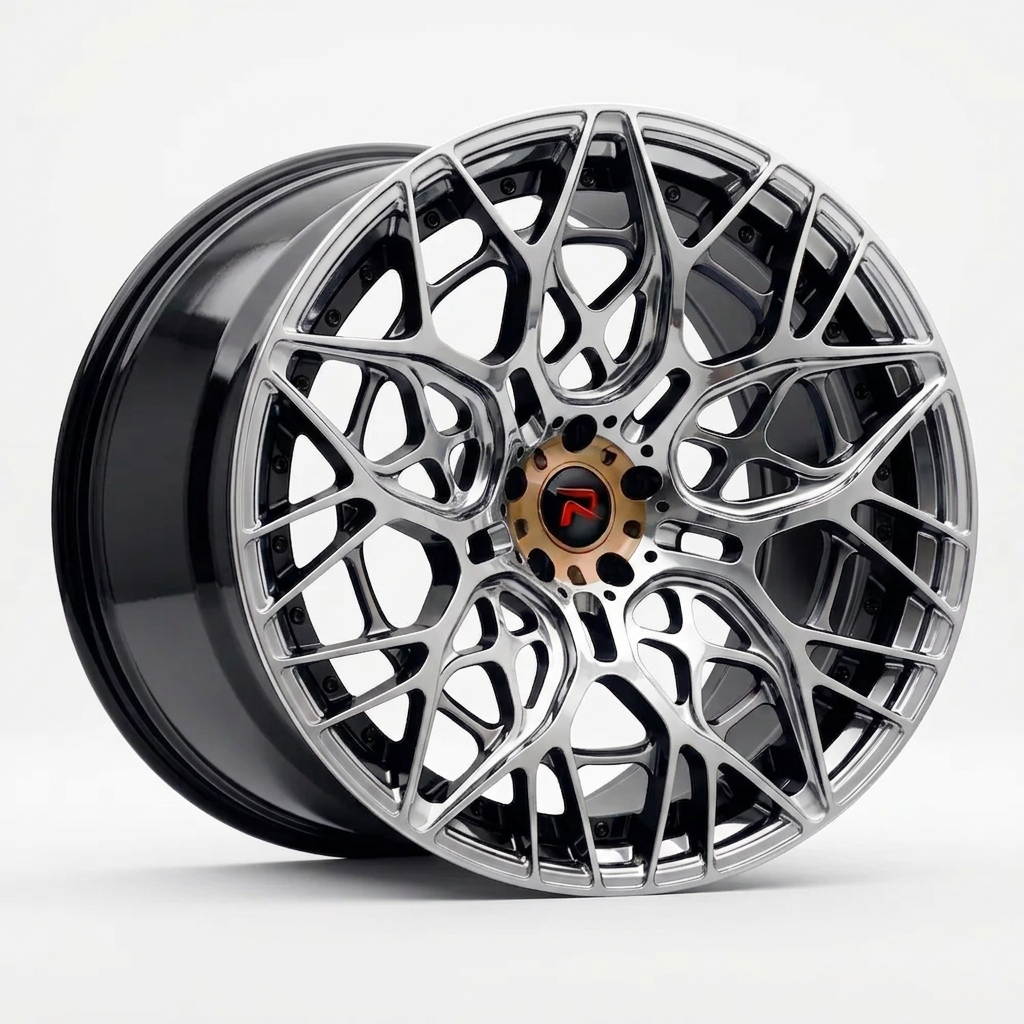 RZR LV forged wheel — Liquid Silver Chrome / Black Accents