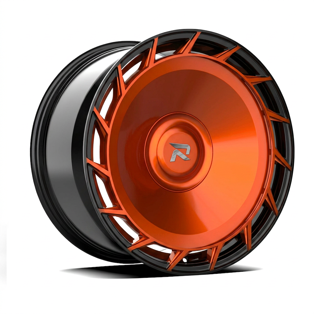 RZR CLXXXII forged wheel — Candy Orange / Gloss Black Lip