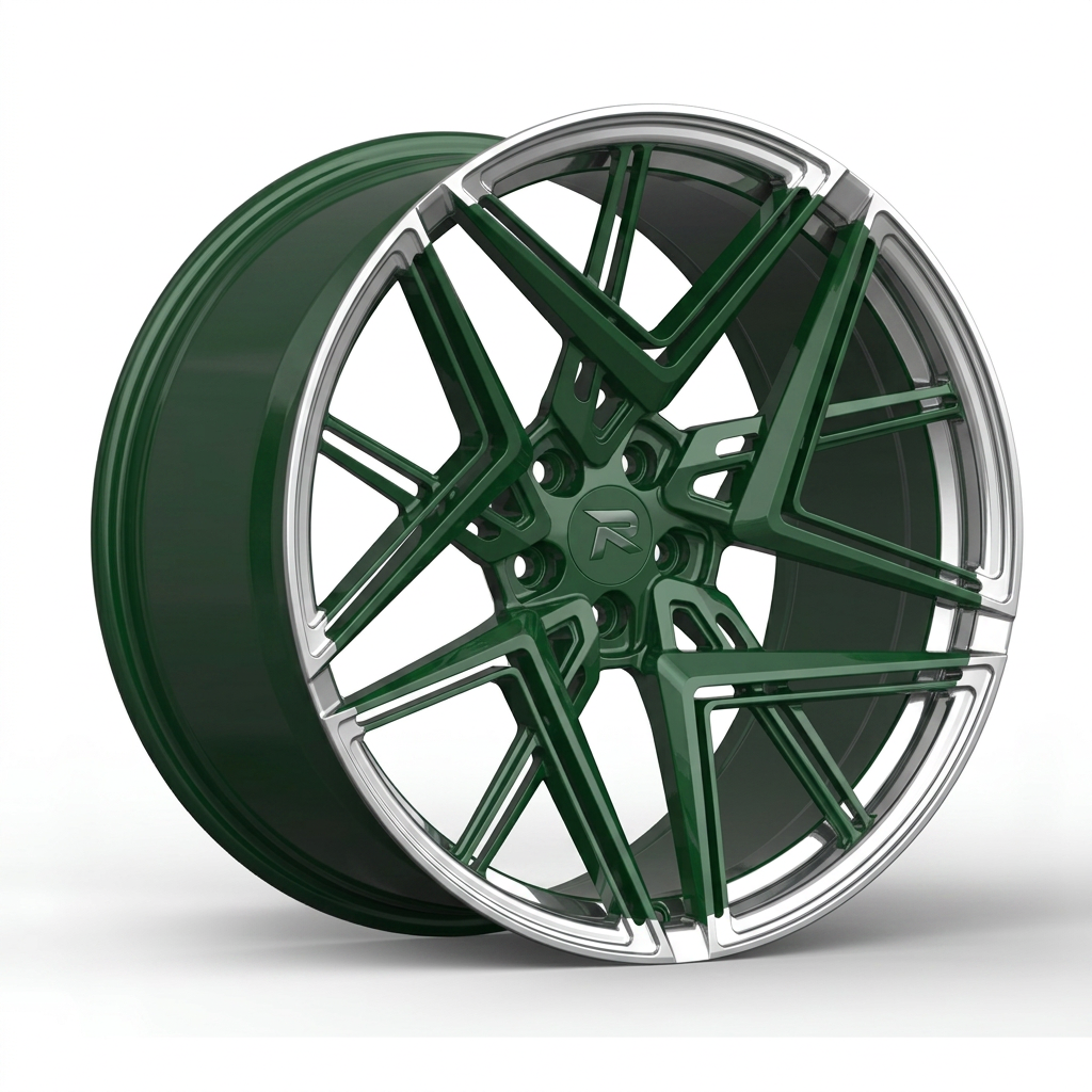 RZR CXXXII forged wheel — British Racing Green / Polished Lip