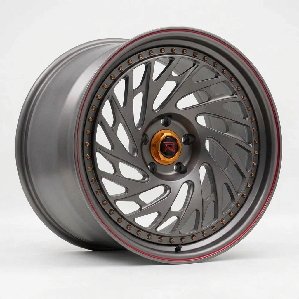RZR LVI forged wheel — Gunmetal / Red Pinstripe