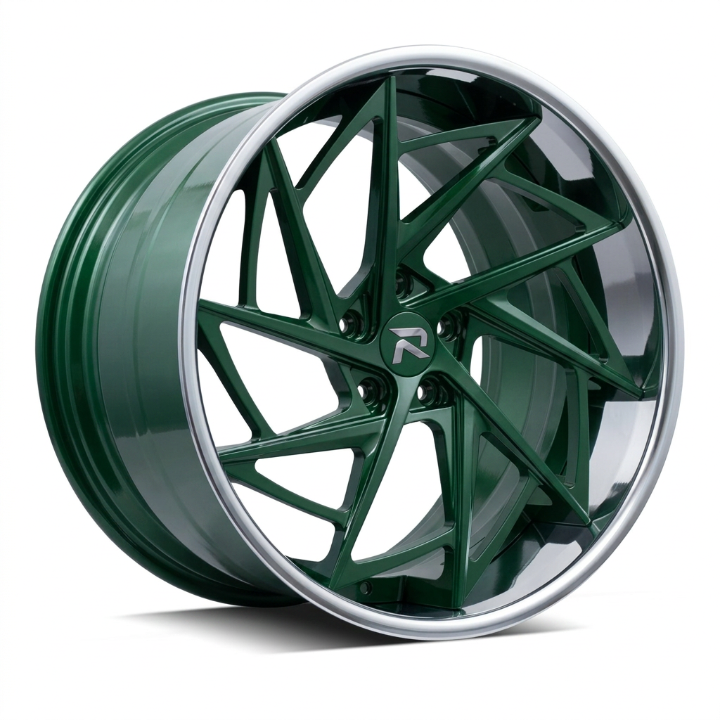 RZR XCVI forged wheel — British Racing Green / Polished Lip