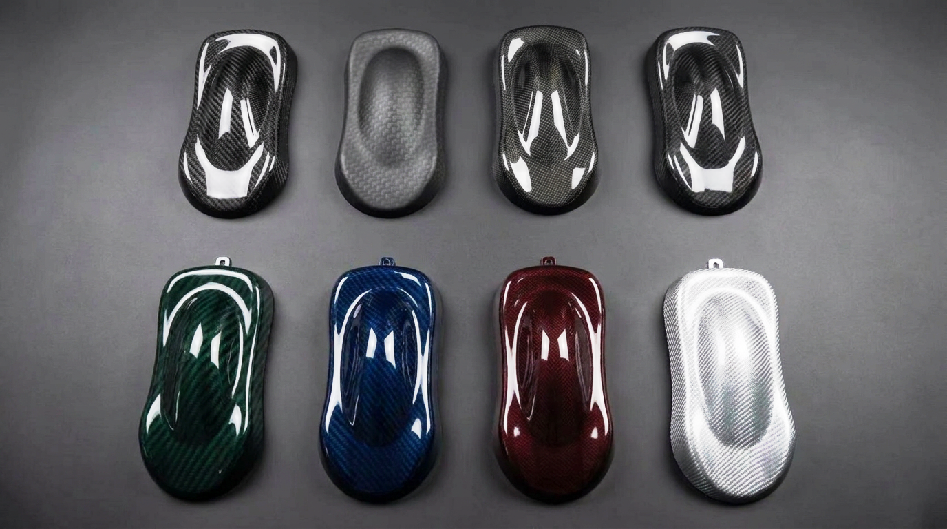 RAZOR carbon fiber color variations — glossy and matt samples