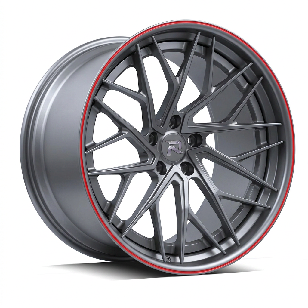 RZR XCIII forged wheel — Gunmetal / Red Pinstripe
