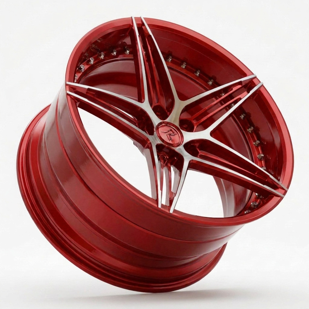 RZR VII custom forged wheel in Candy Red / Polished Spoke Faces