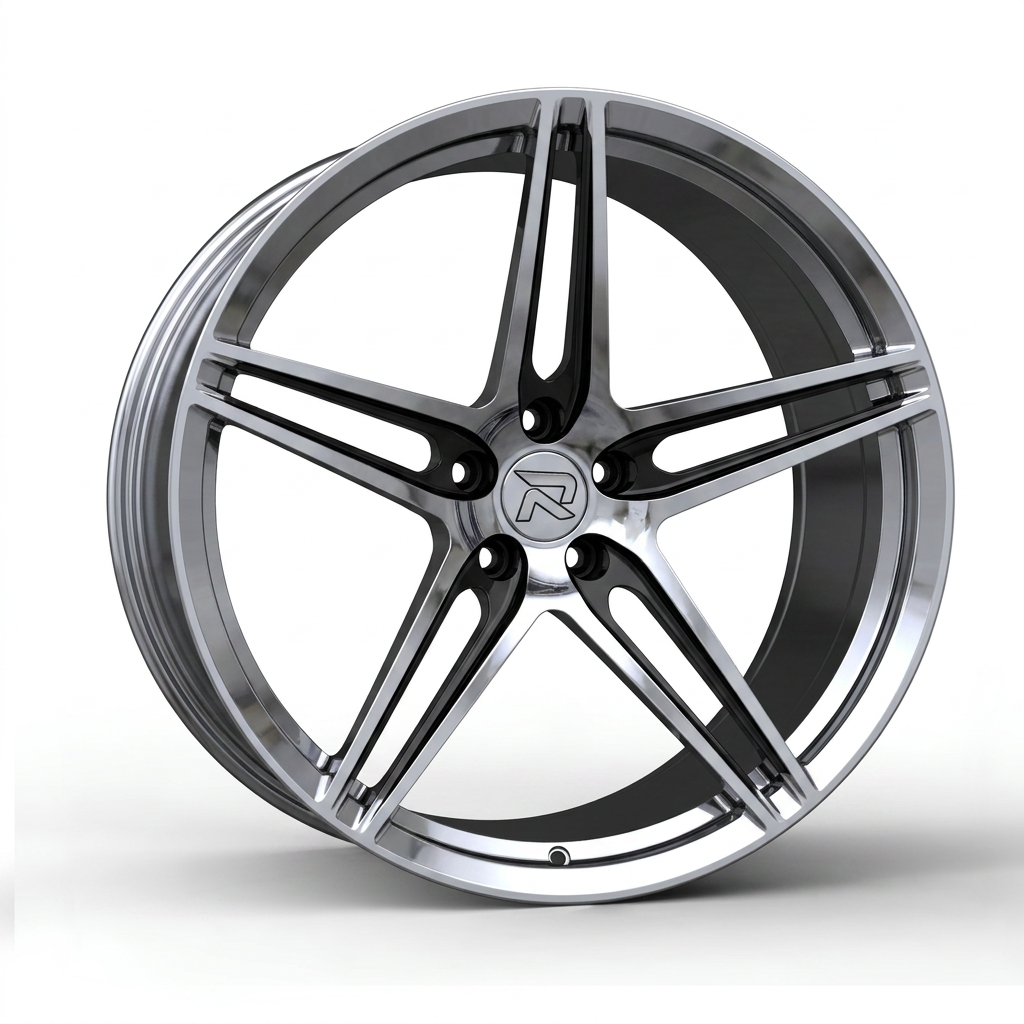 RZR CXXVII forged wheel — Liquid Silver Chrome / Black Accents