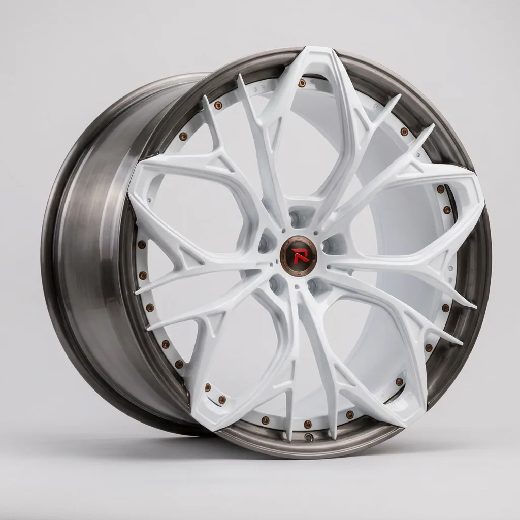 RZR XXII forged wheel — Gloss White / Brushed Titanium Lip