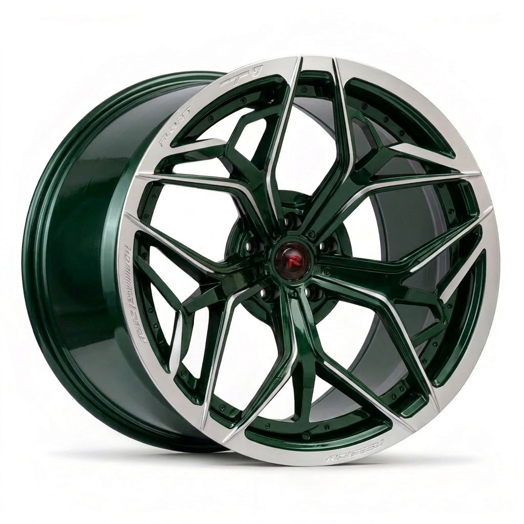 RZR XIII forged wheel — Gloss British Racing Green / Polished Silver Face
