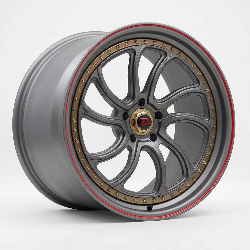 RZR XXXV forged wheel — Gunmetal / Red Pinstripe