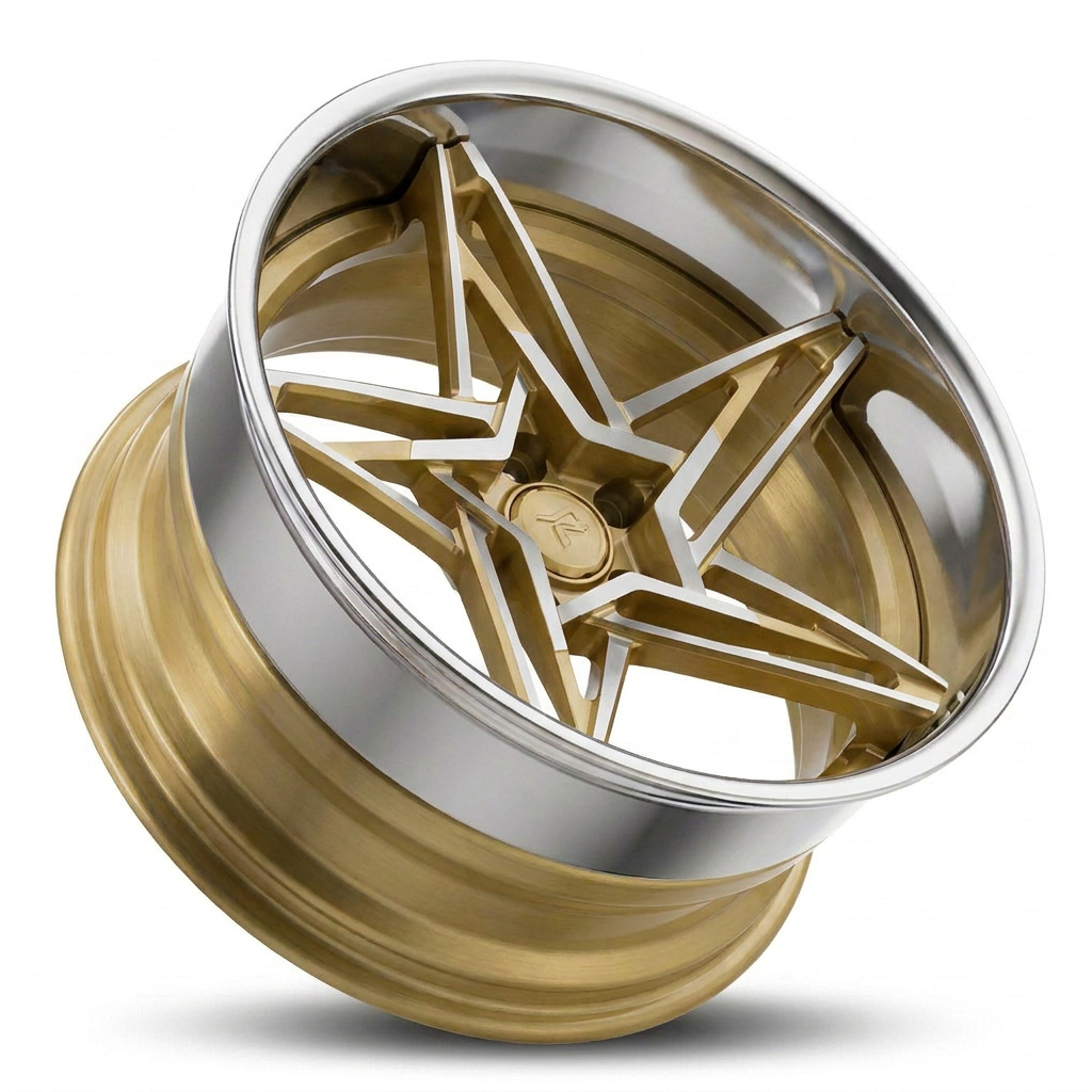 RZR IX forged wheel — Brushed Gold Face / Machined Spokes / Polished Chrome Lip