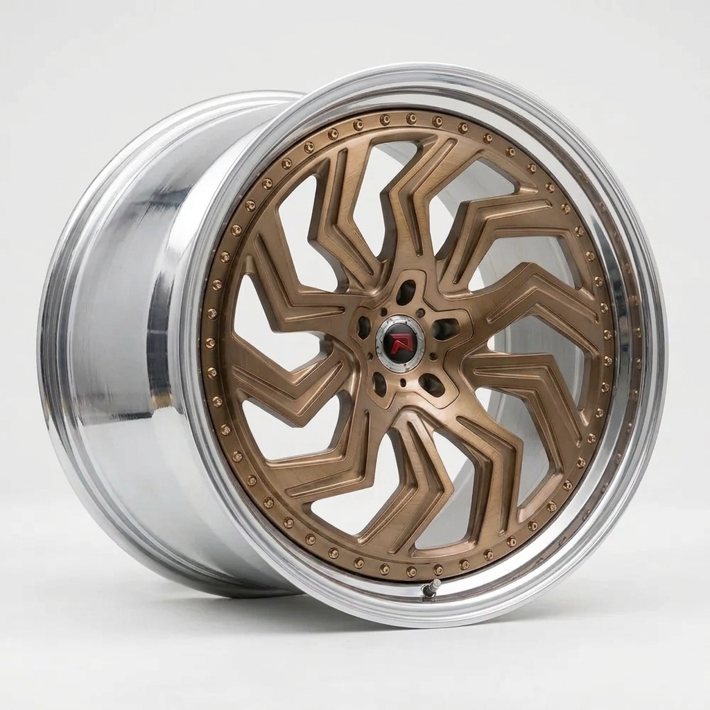 RZR XXXIX forged wheel — Brushed Bronze / Polished Lip