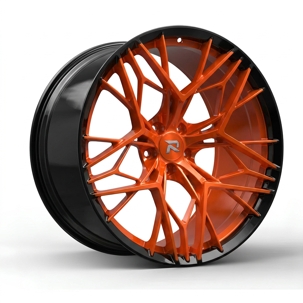 RZR CLXVIII forged wheel — Candy Orange / Gloss Black Lip