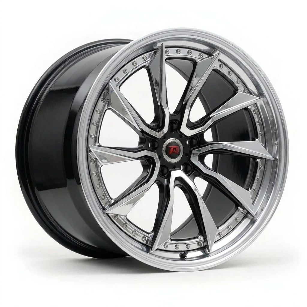RZR LVIII forged wheel — Liquid Silver Chrome / Black Accents