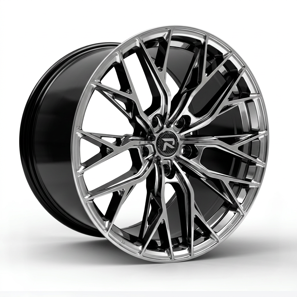 RZR CLV forged wheel — Liquid Silver Chrome / Black Accents