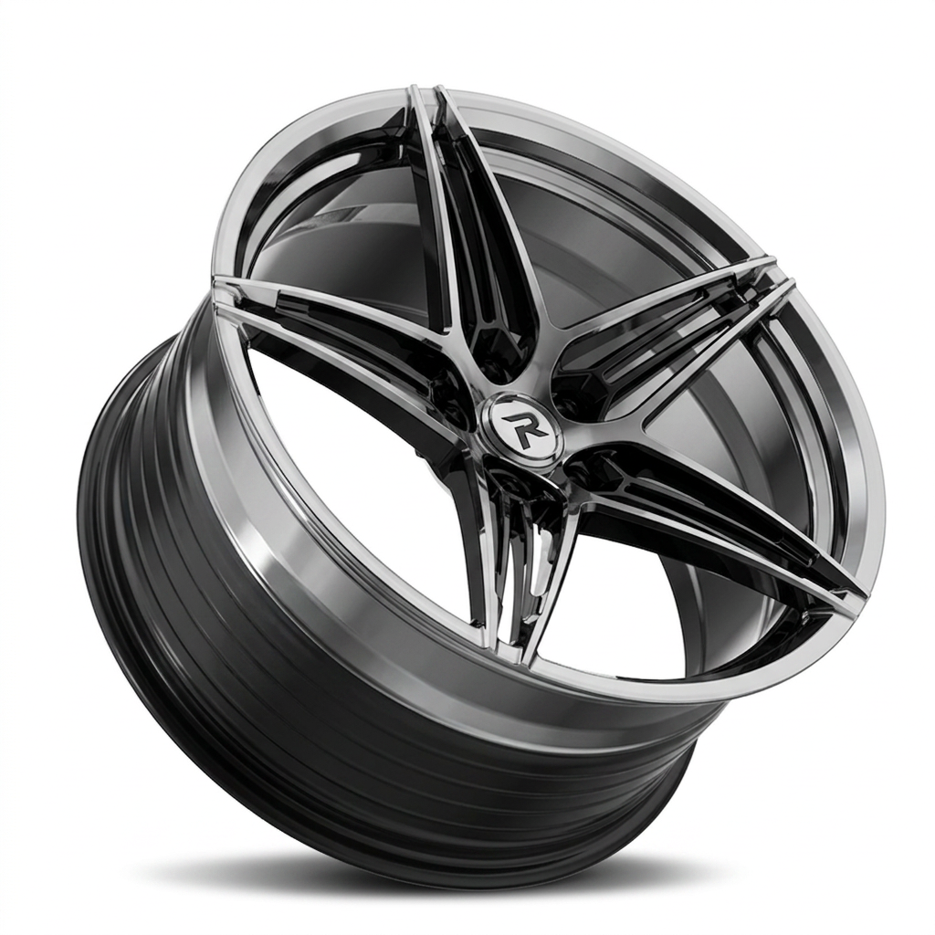 RZR LXXX forged wheel — Liquid Silver Chrome / Black Accents