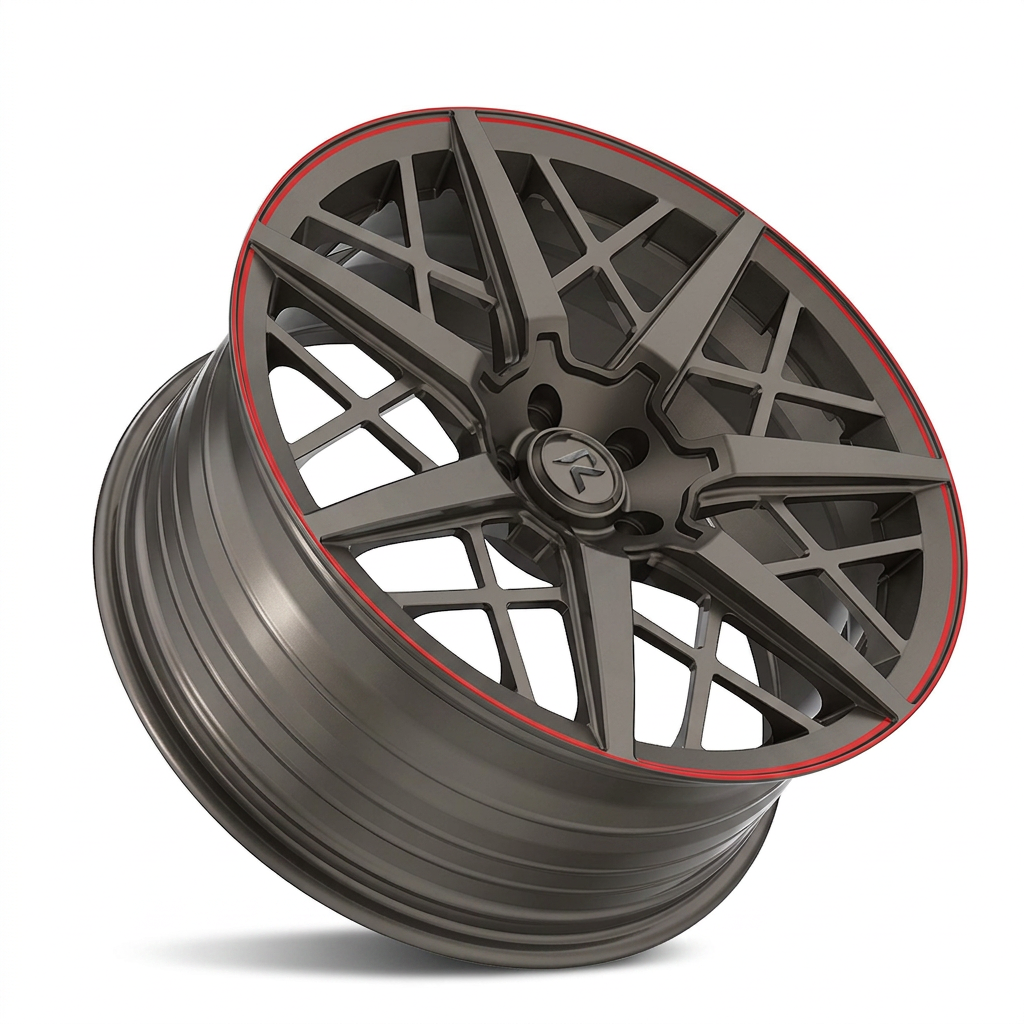 RZR LXXII forged wheel — Gunmetal / Red Pinstripe