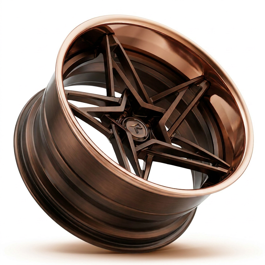 RZR IX forged wheel — Satin Black Face / Gloss Copper Lip / Brushed Bronze Barrel