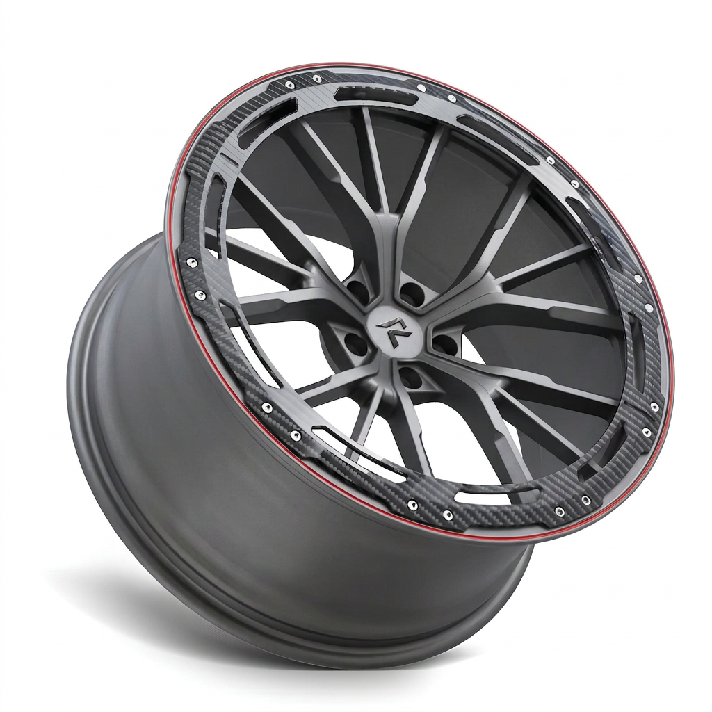 RZR LXXXIV forged wheel — Gunmetal / Red Pinstripe