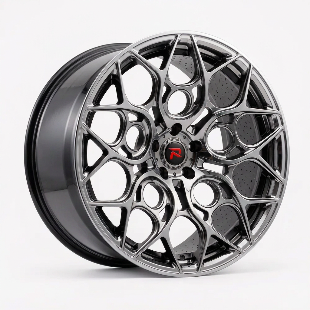 RZR XXXVI forged wheel — Liquid Silver Chrome / Black Accents