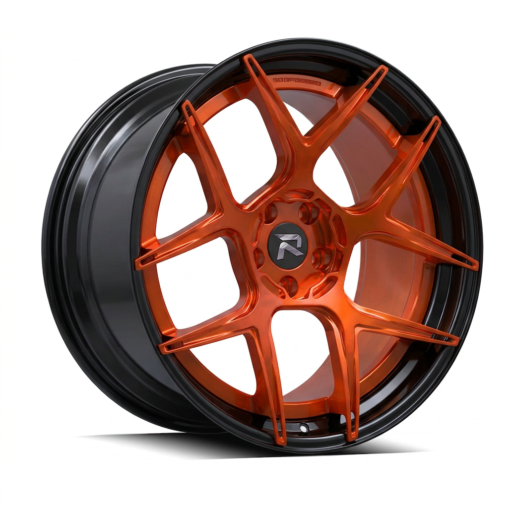 RZR CVIII forged wheel — Candy Orange / Gloss Black Lip