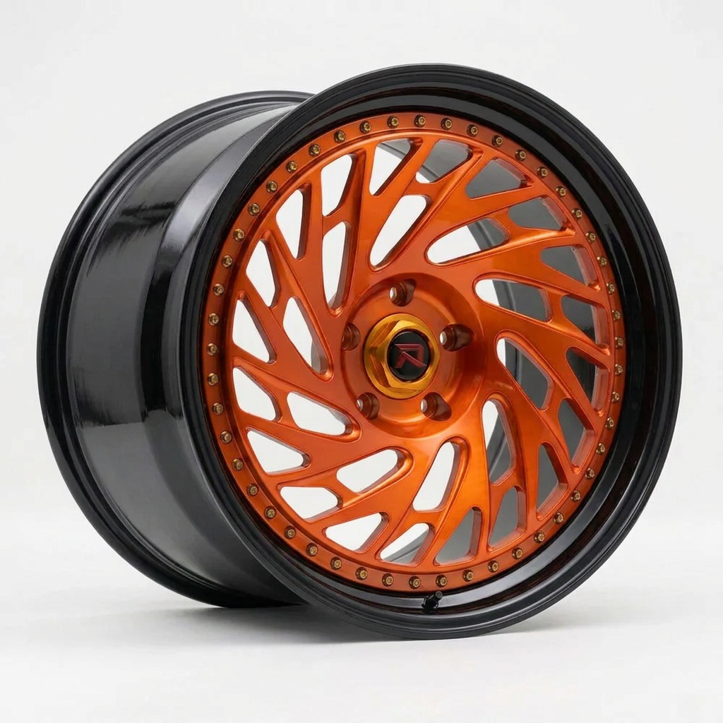 RZR LVI forged wheel — Candy Orange / Gloss Black Lip