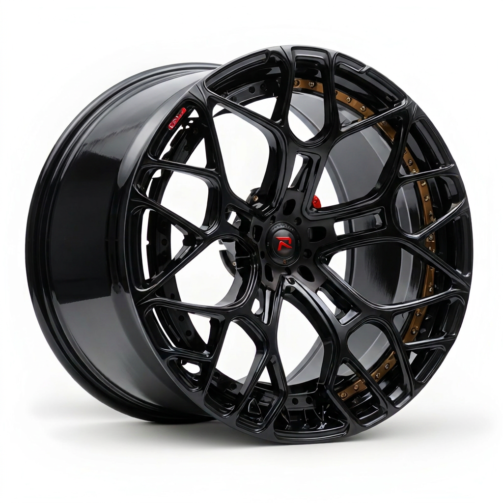 RZR XII forged wheel — Gloss Black / Bronze Hardware
