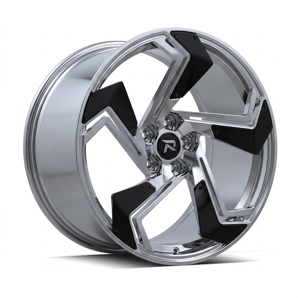 RZR CXXIV forged wheel — Liquid Silver Chrome / Black Accents