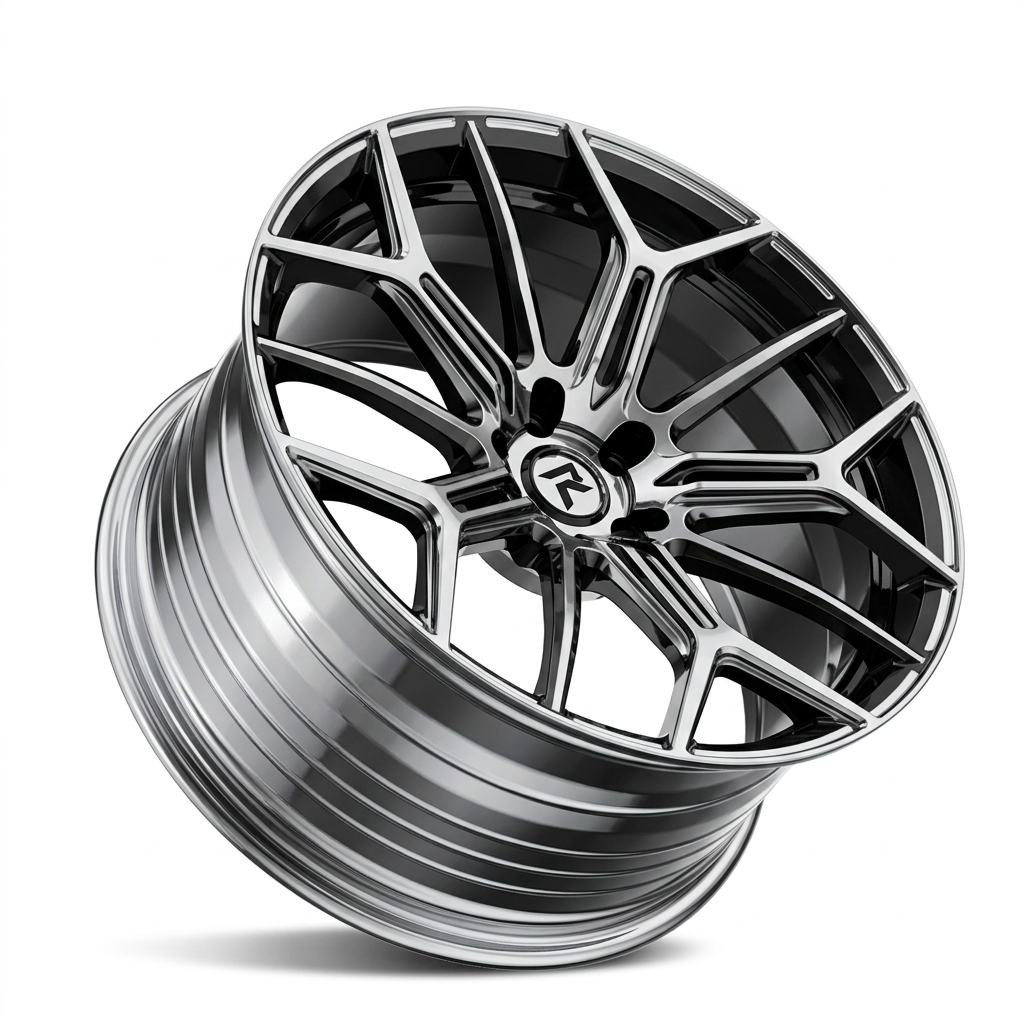 RZR LXXXVI forged wheel — Liquid Silver Chrome / Black Accents