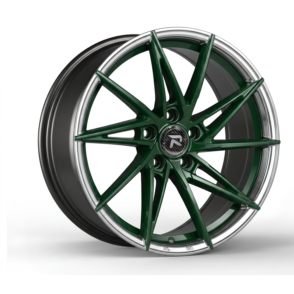 RZR CLXXXI forged wheel — British Racing Green / Polished Lip