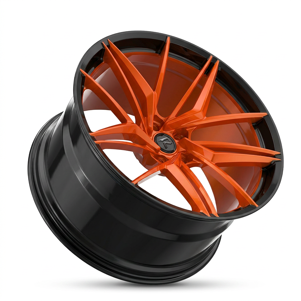 RZR LXXV forged wheel — Candy Orange / Gloss Black Lip