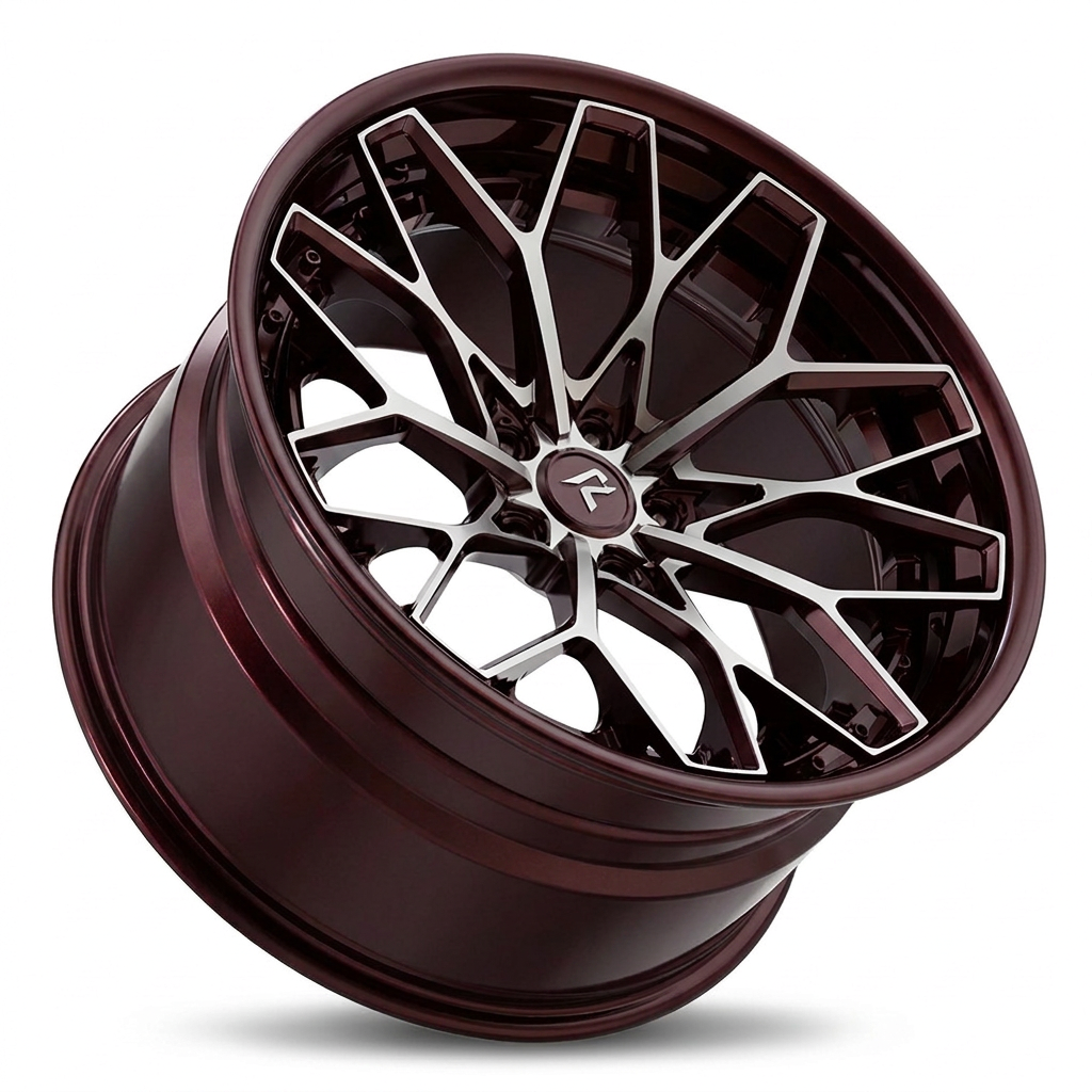 RZR VIII forged wheel — Gloss Burgundy / Machined Spoke Faces
