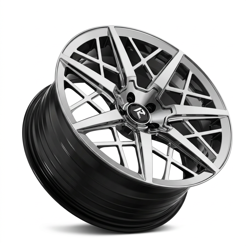 RZR LXXII forged wheel — Liquid Silver Chrome / Black Accents
