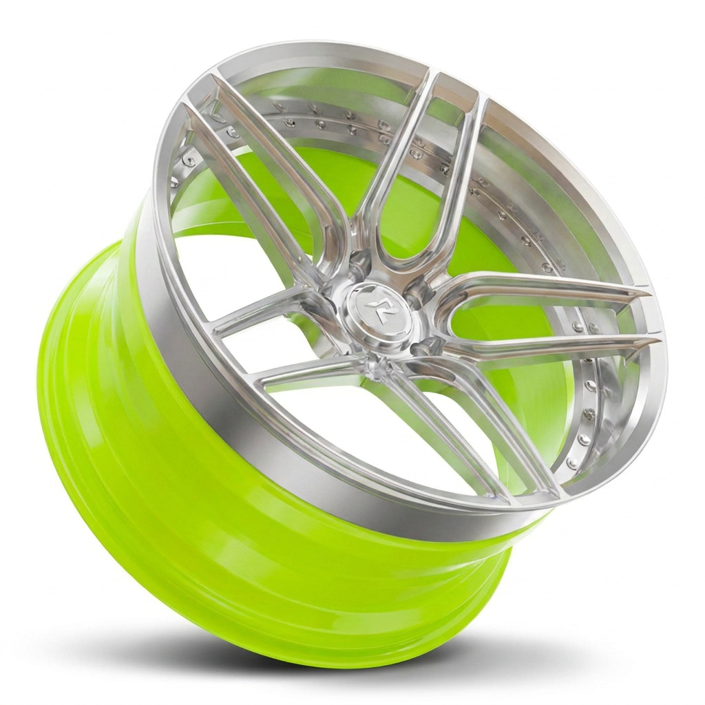 RZR IV forged wheel — Brushed Clear Face / Gloss Lime Green Barrel