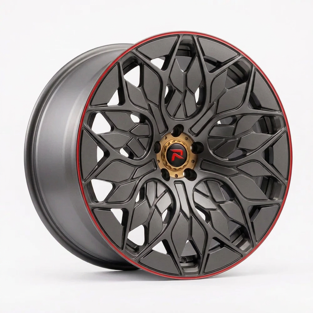 RZR L forged wheel — Gunmetal / Red Pinstripe