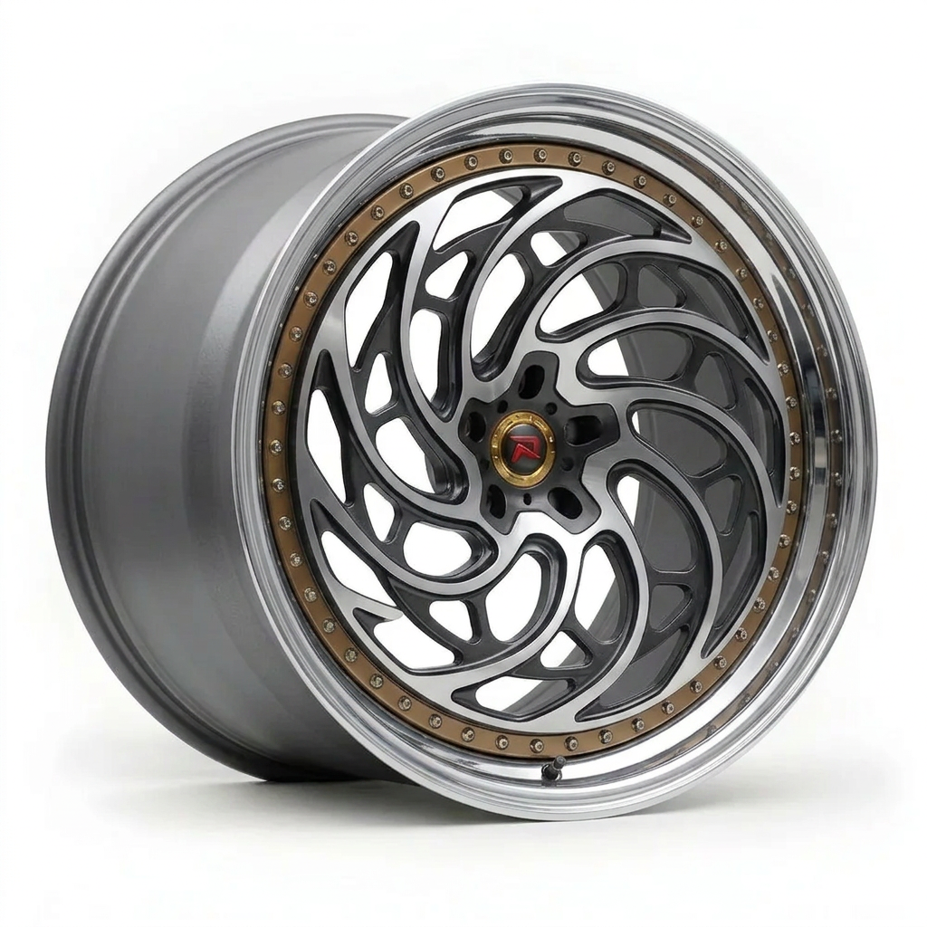 RZR XXVIII forged wheel — Graphite Machined / Polished Lip