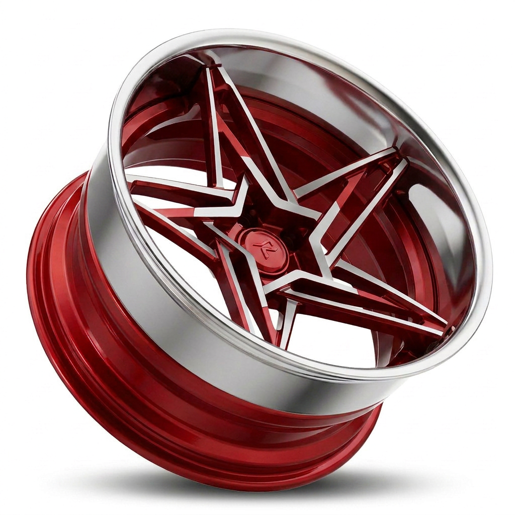 RZR IX forged wheel — Candy Red Face / Machined Spokes / Polished Chrome Lip