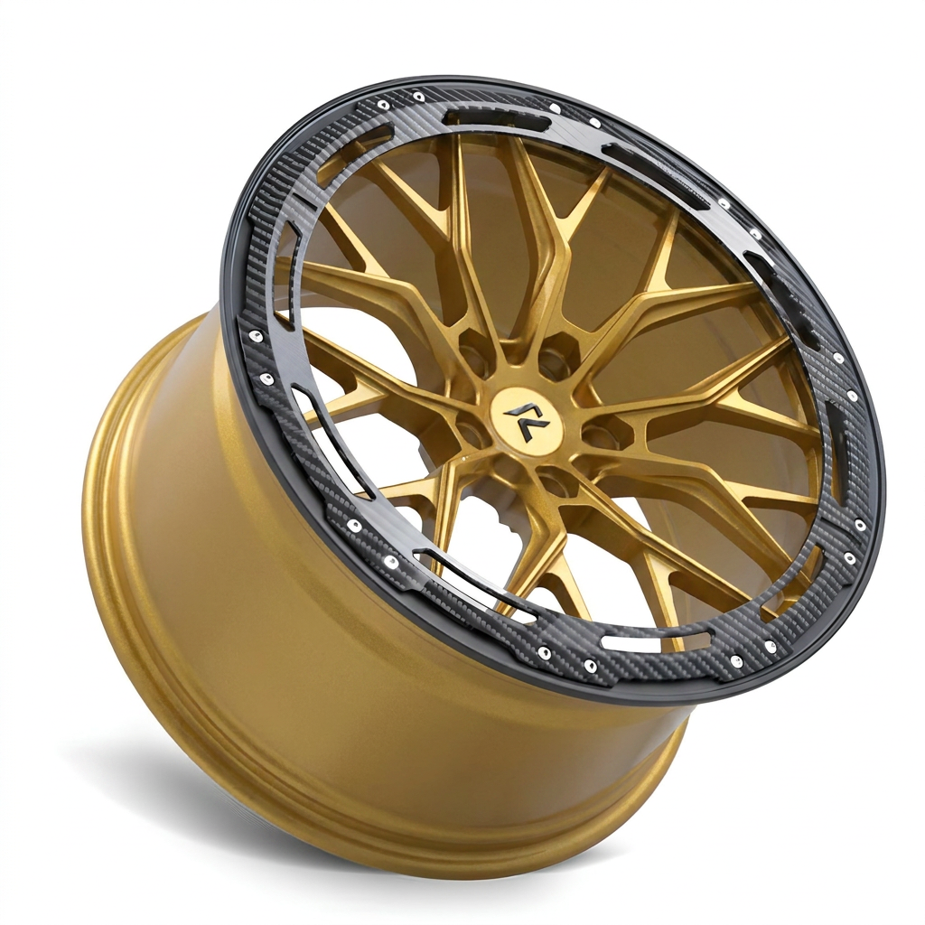 RZR LXX forged wheel — Gloss Gold / Carbon Fibre Lip