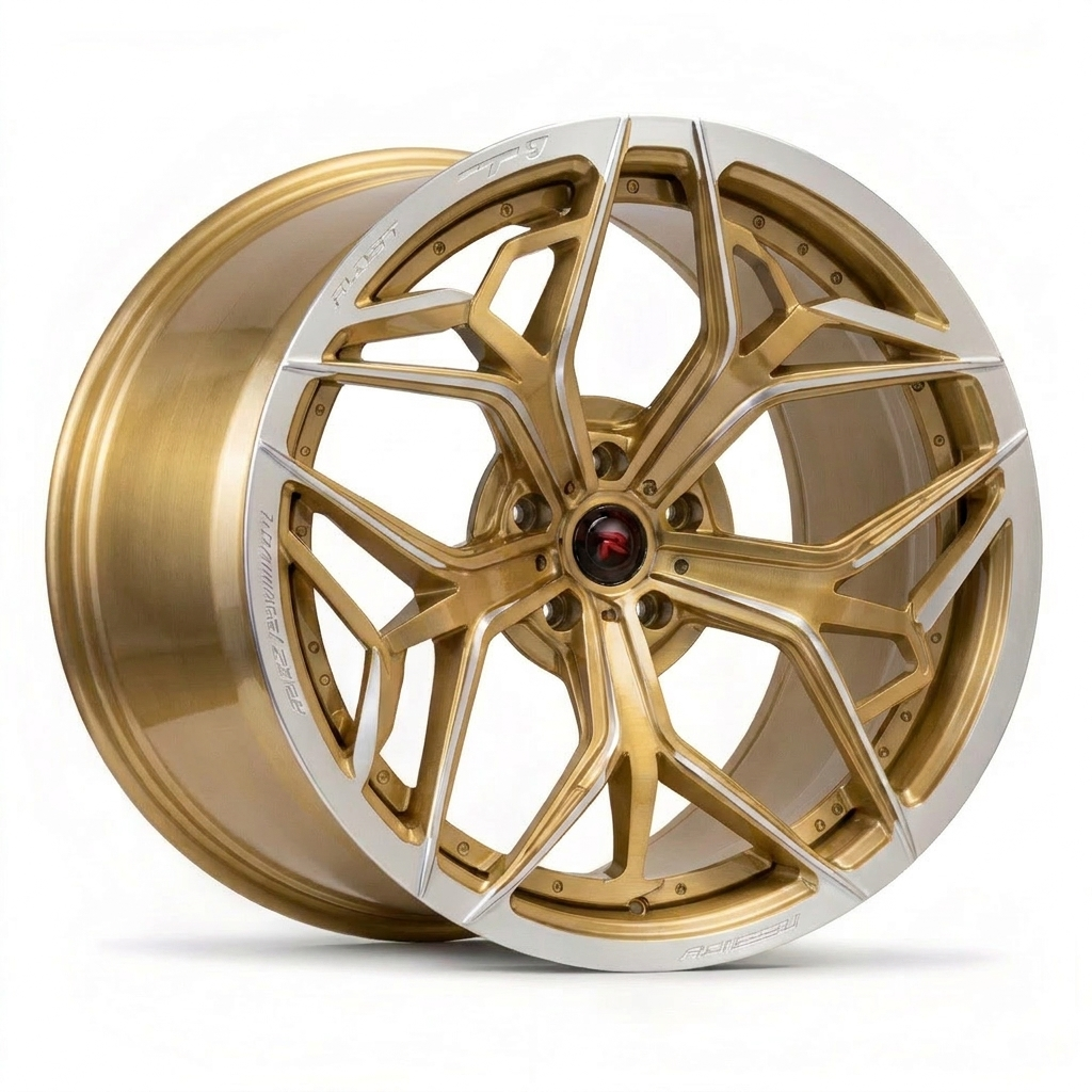 RZR XIII forged wheel — Brushed Gold / Polished Silver Face