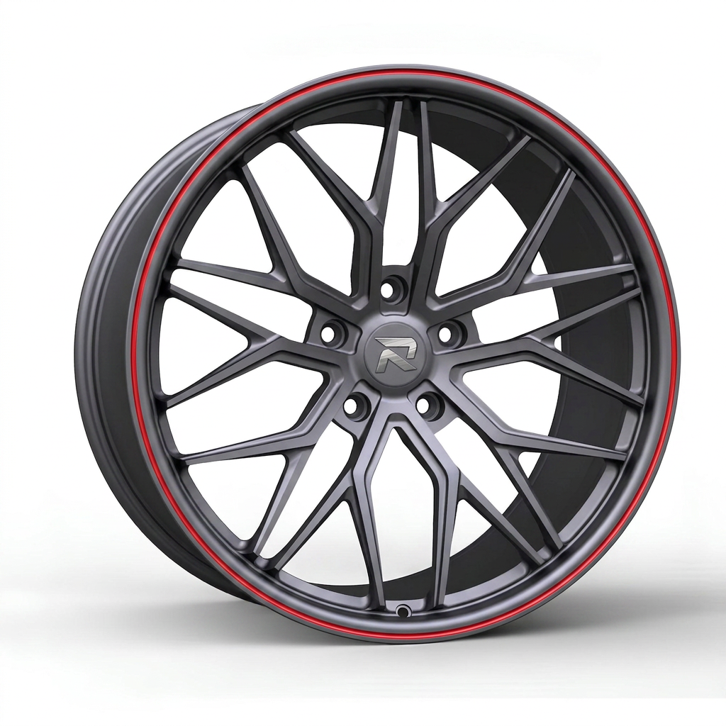 RZR CXXXI forged wheel — Gunmetal / Red Pinstripe