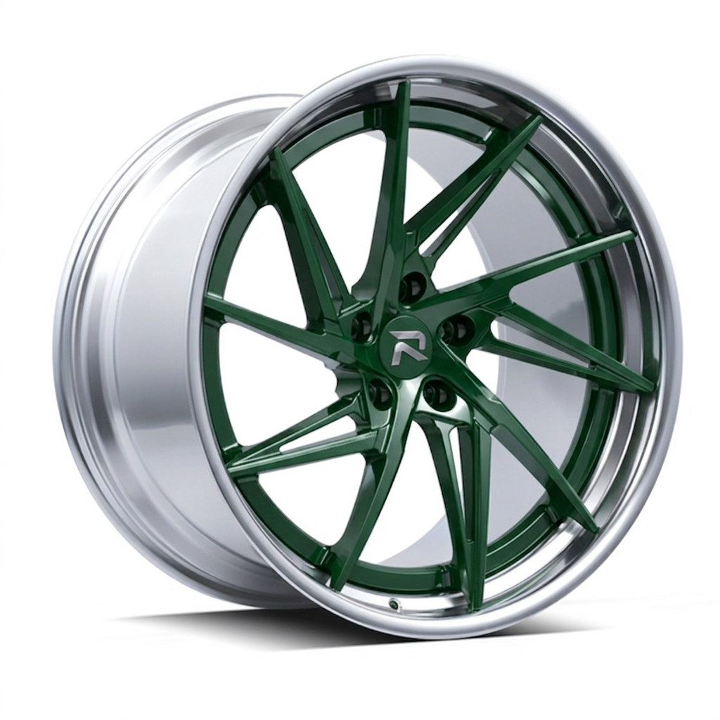 RZR XCIX forged wheel — British Racing Green / Polished Lip