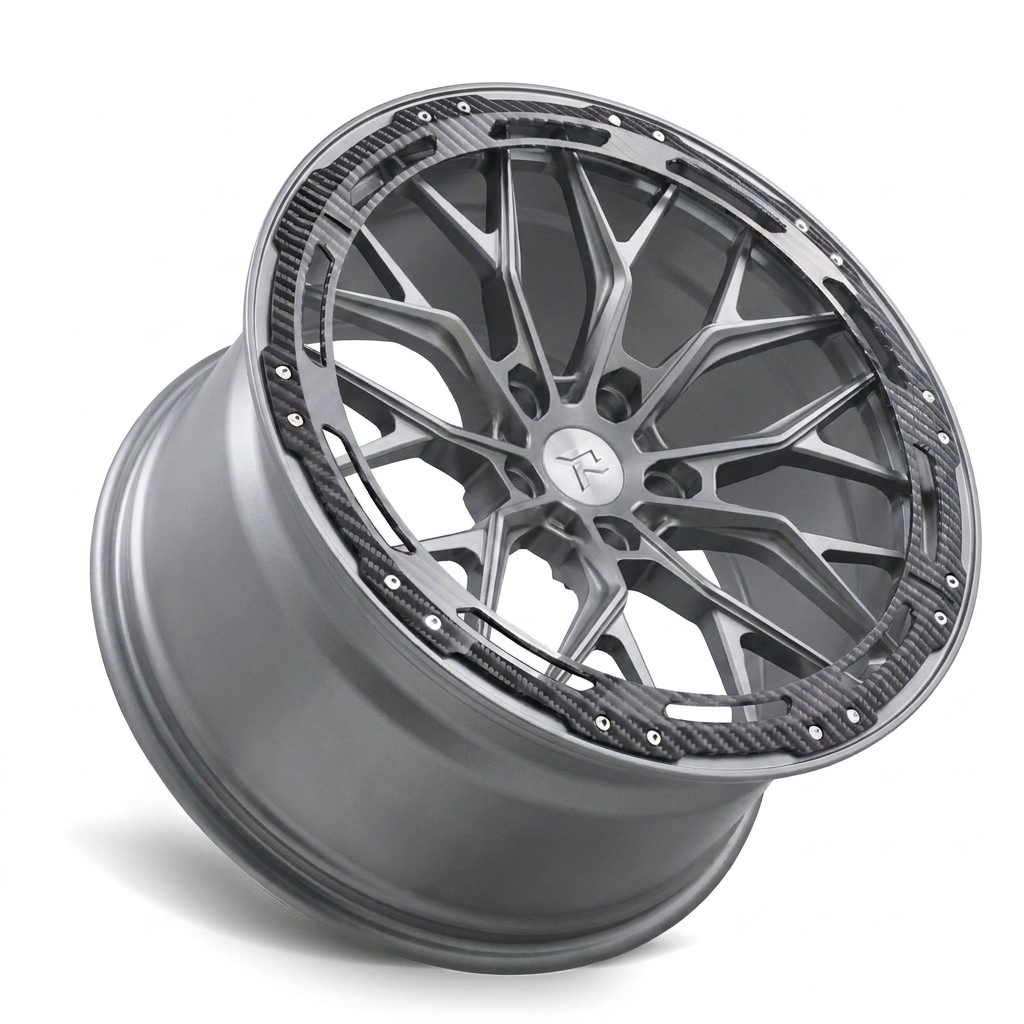RZR LXX forged wheel — Brushed Titanium / Carbon Fibre Lip