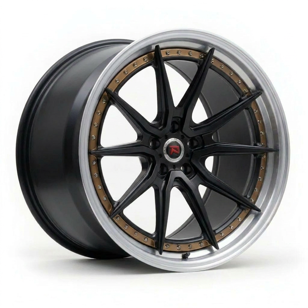 RZR XXIX forged wheel — Satin Black / Bronze Ring / Polished Lip