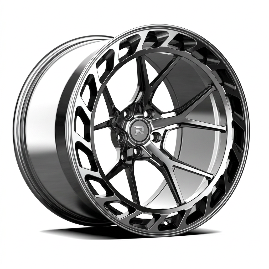 RZR CLXXXV forged wheel — Liquid Silver Chrome / Black Accents