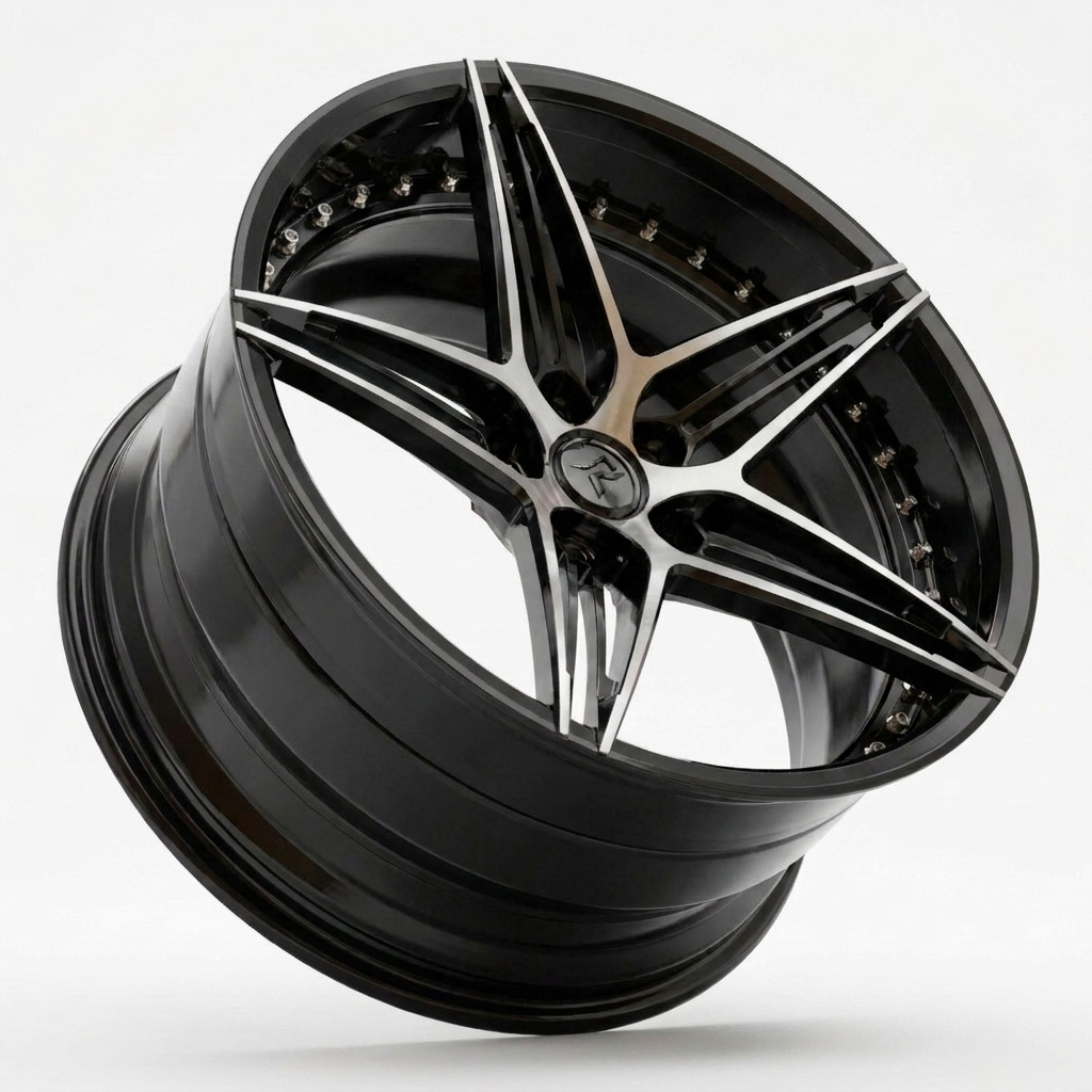 RZR VII custom forged wheel in Gloss Black / Polished Spoke Faces