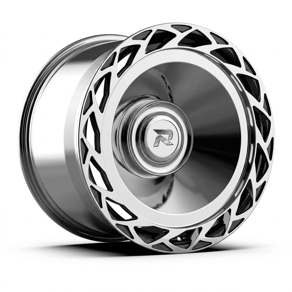 RZR CLXXXIII forged wheel — Liquid Silver Chrome / Black Accents