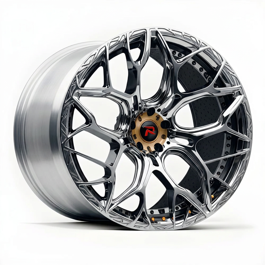 RZR XVII forged wheel — Liquid Silver Chrome / Black Accents