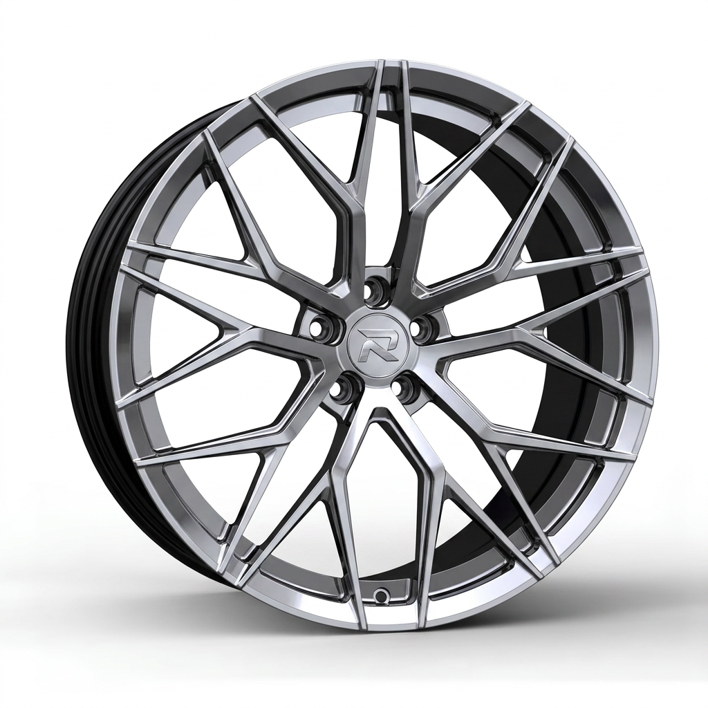 RZR CXXIX forged wheel — Liquid Silver Chrome / Black Accents