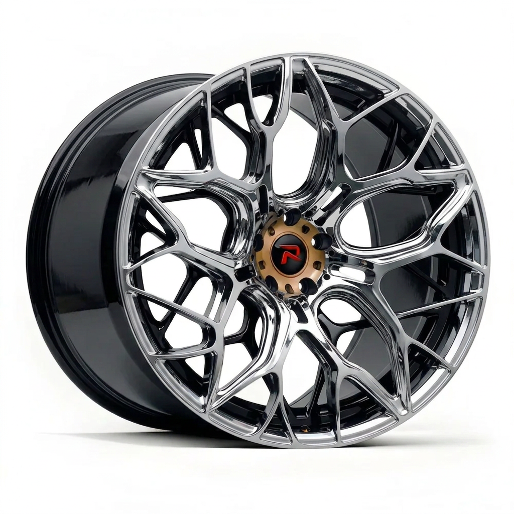 RZR XLIII forged wheel — Liquid Silver Chrome / Black Accents