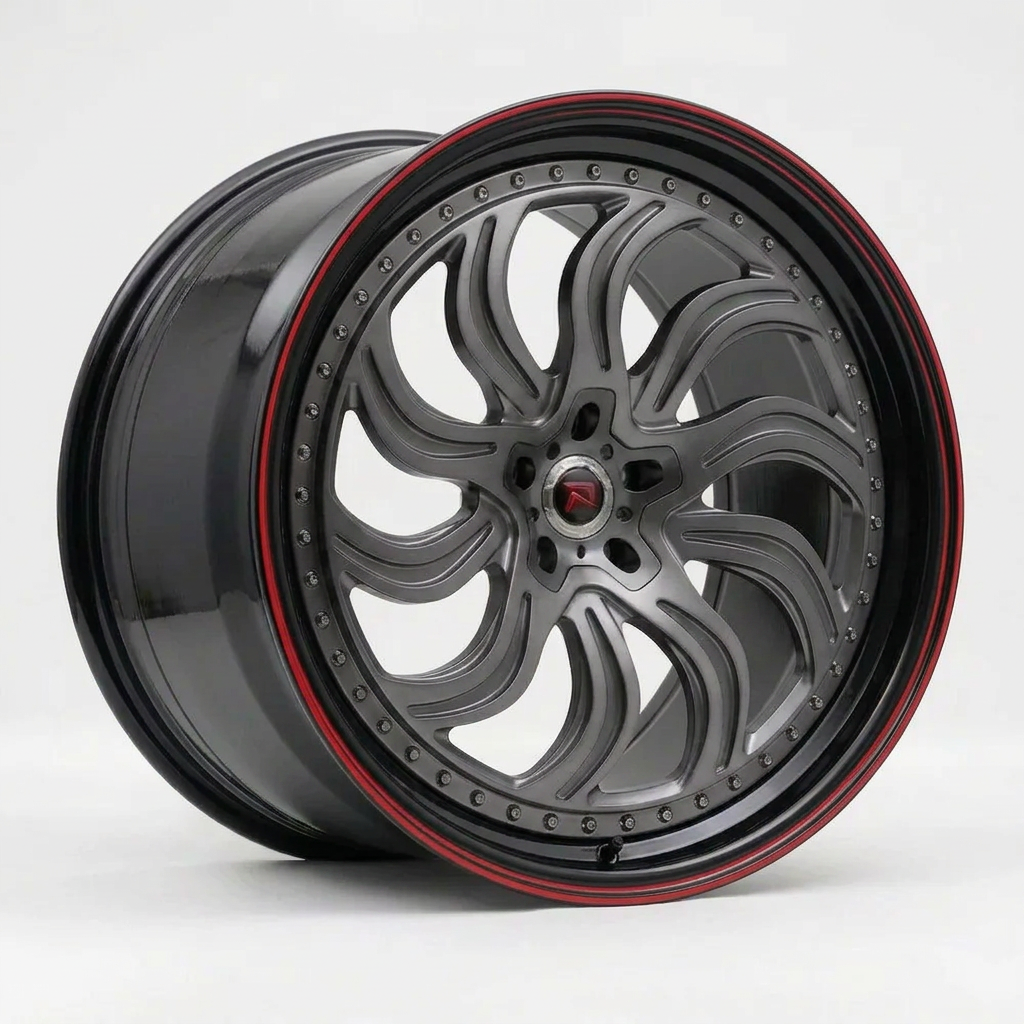 RZR XXXIII forged wheel — Gunmetal / Red Pinstripe